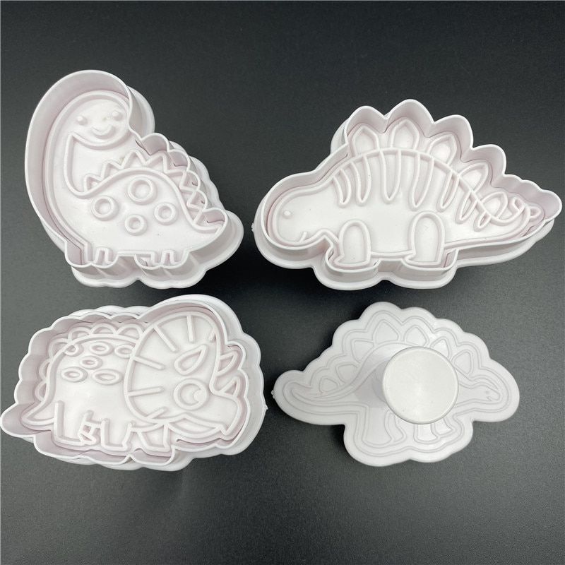 4Pcs/Set Dinosaur Plastic Decorative Biscuit Mold DIY Kitchen Cake Decorating Tools Cookie Cutter Stamp Fondant Embosser Die — image 4