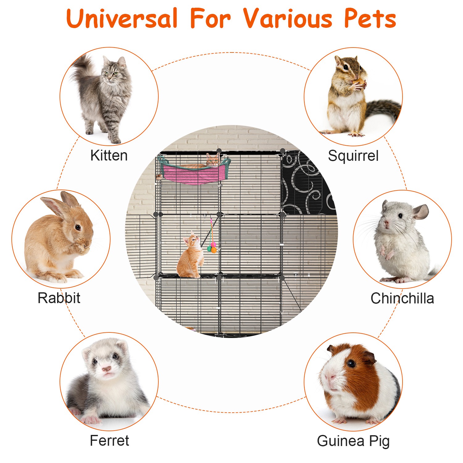 3-Tier Cat Cage Enclosure Indoor Cat Cage Playpen With Hammock Toy Ball Ladder DIY Iron Wire Cat House Kennels Crate For 1-2 Cats Ferret Rabbit Small Animals — image 7