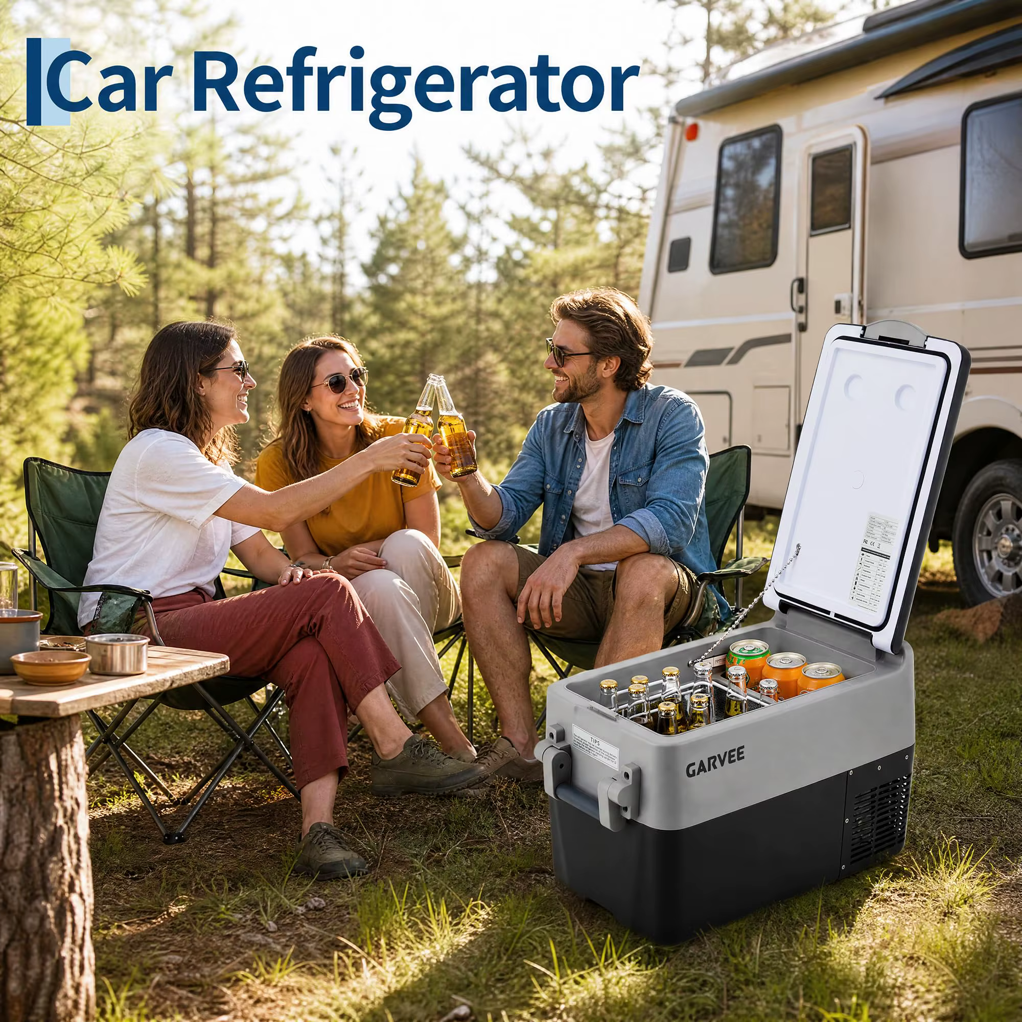 Portable Car Refrigerator 53QT Dual Zone 12V Fridge Freezer With App Control 12/24V DC And 110-240V AC Portable Cooler For Camping Fishing Travel And Home Use — image 4