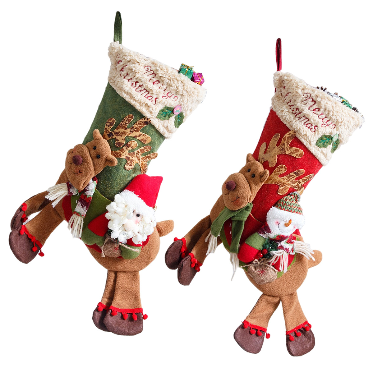 Calcetines de Papá Noel, muñeco de nieve, ciervo montado, regalos de Navidad para niños, bolsas de manzana, joyería, calcetines de Navidad — imagen 1