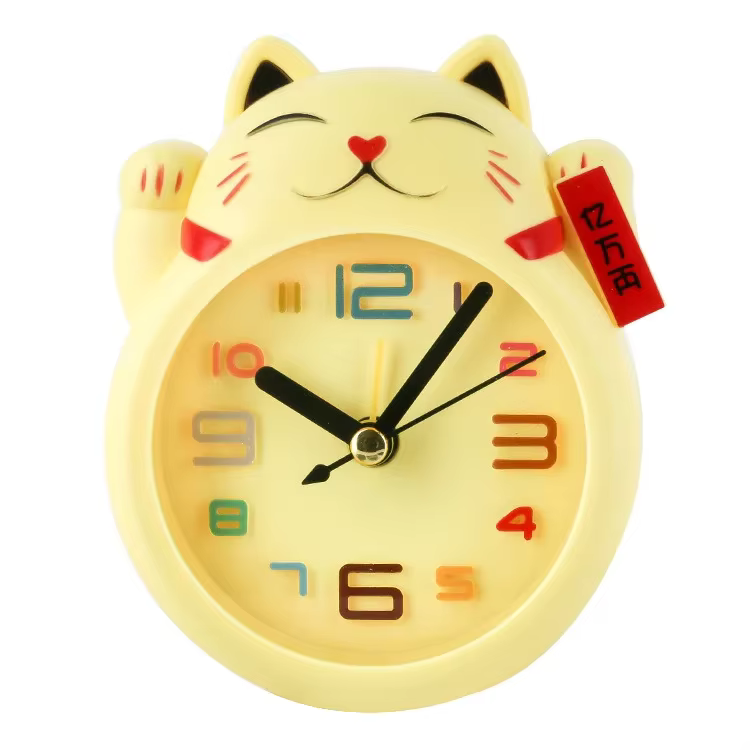 Creative Cartoon Lucky Cat Alarm Clock Mini Table Decoration Student Cute Plastic — image 1