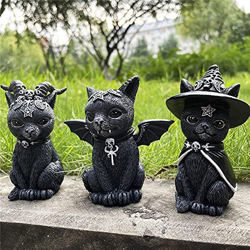 Figura de Decoración de Resina de Gato Negro y Bruja de Halloween - Ambiente Mágico y Misterioso — imagen 2