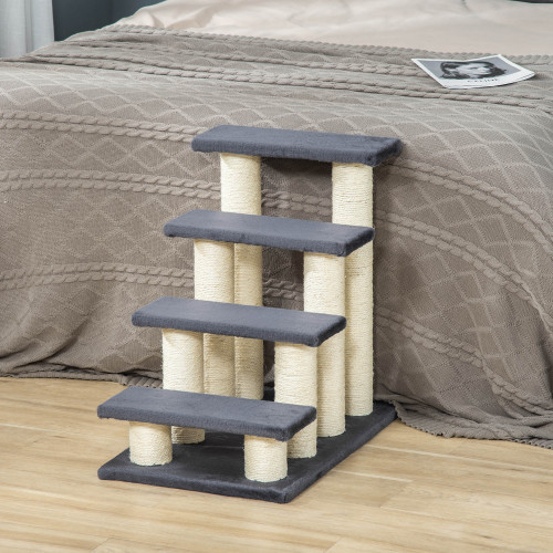 PawHut Cat Tree With 4 Steps For High Beds Couch, Cute Stair Shaped Cat Tree For Indoor Cats Or Dogs W Sisal Scratching Post, Climbing, Playing, Gray — image 5