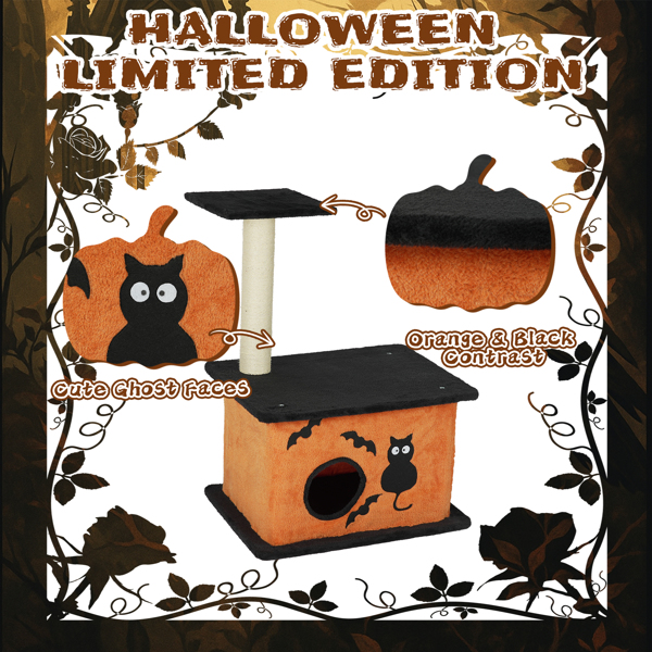 Árbol de Gatos para Halloween, Torre de Gatos con Condo Espacioso y Poste de Rastrillado en Sisal, Negro y Naranja — imagen 13