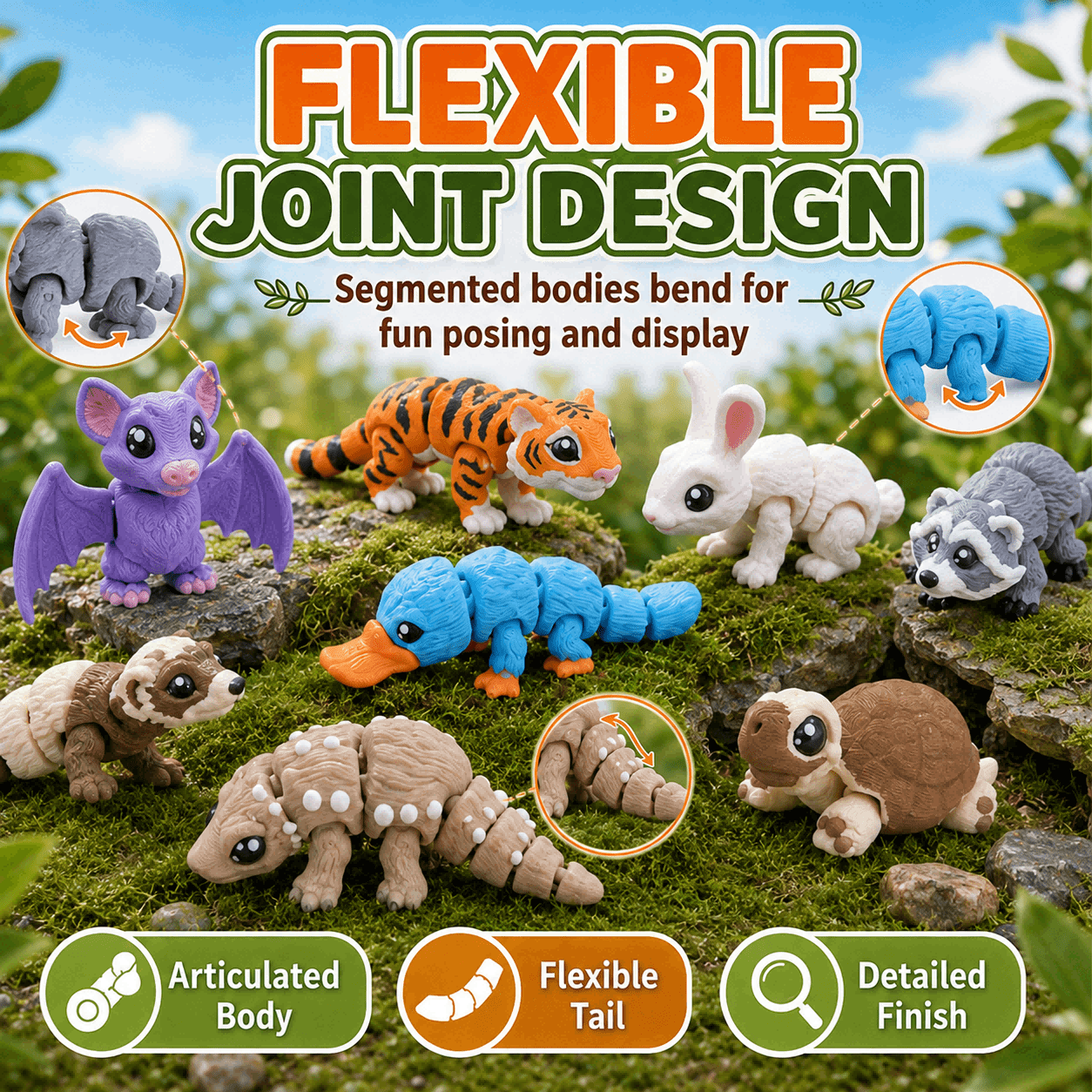 21PCS 3D Printed Mini Animal Figurine Set, Articulated Mixed Animal Figures, Flexible Miniature Desk & Shelf Decorations — image 2