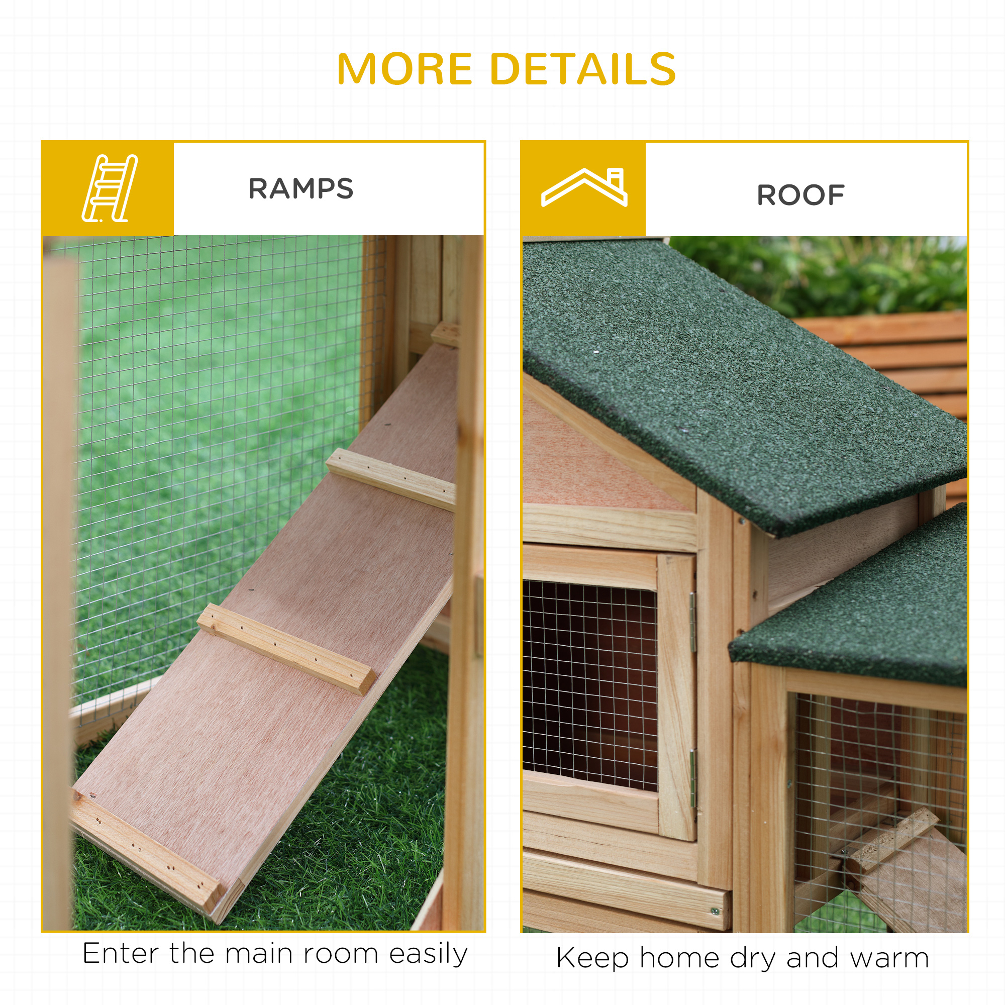 Caja para Conejos Exterior, Casa de Conejo Deluxe XL de Madera 2 Niveles con Escalera y Corral — imagen 8