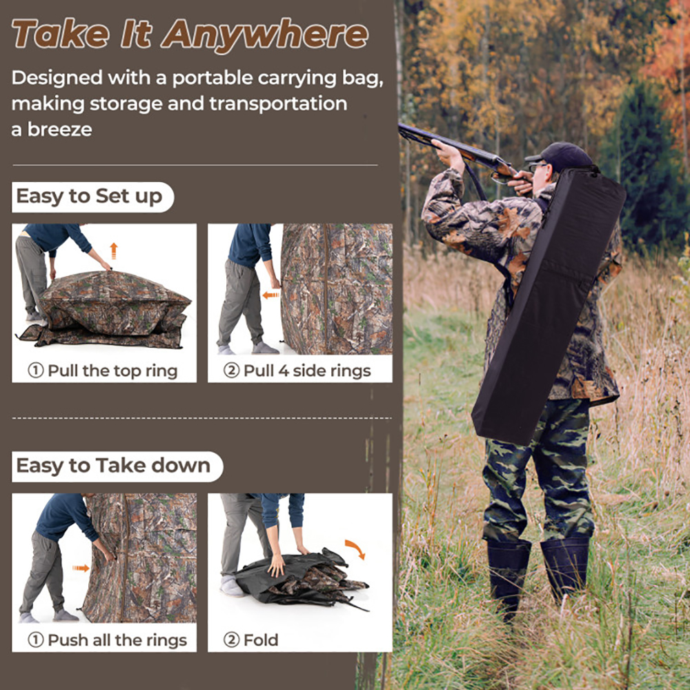 Hunting Blind 360 Degree One-Way See-Through Ground Blind For 2-3 Person — image 9