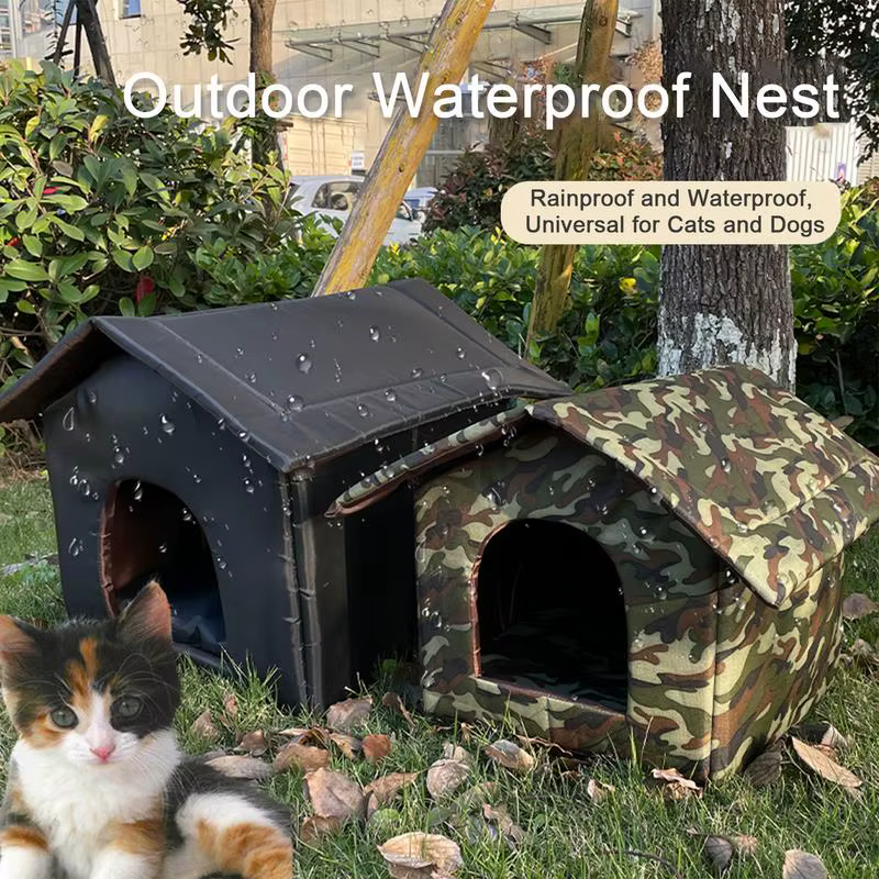 Casa para Perros y Gatos al Aire Libre Impermeable Invierno Cálido Refugio de Gato Acogedor — imagen 1