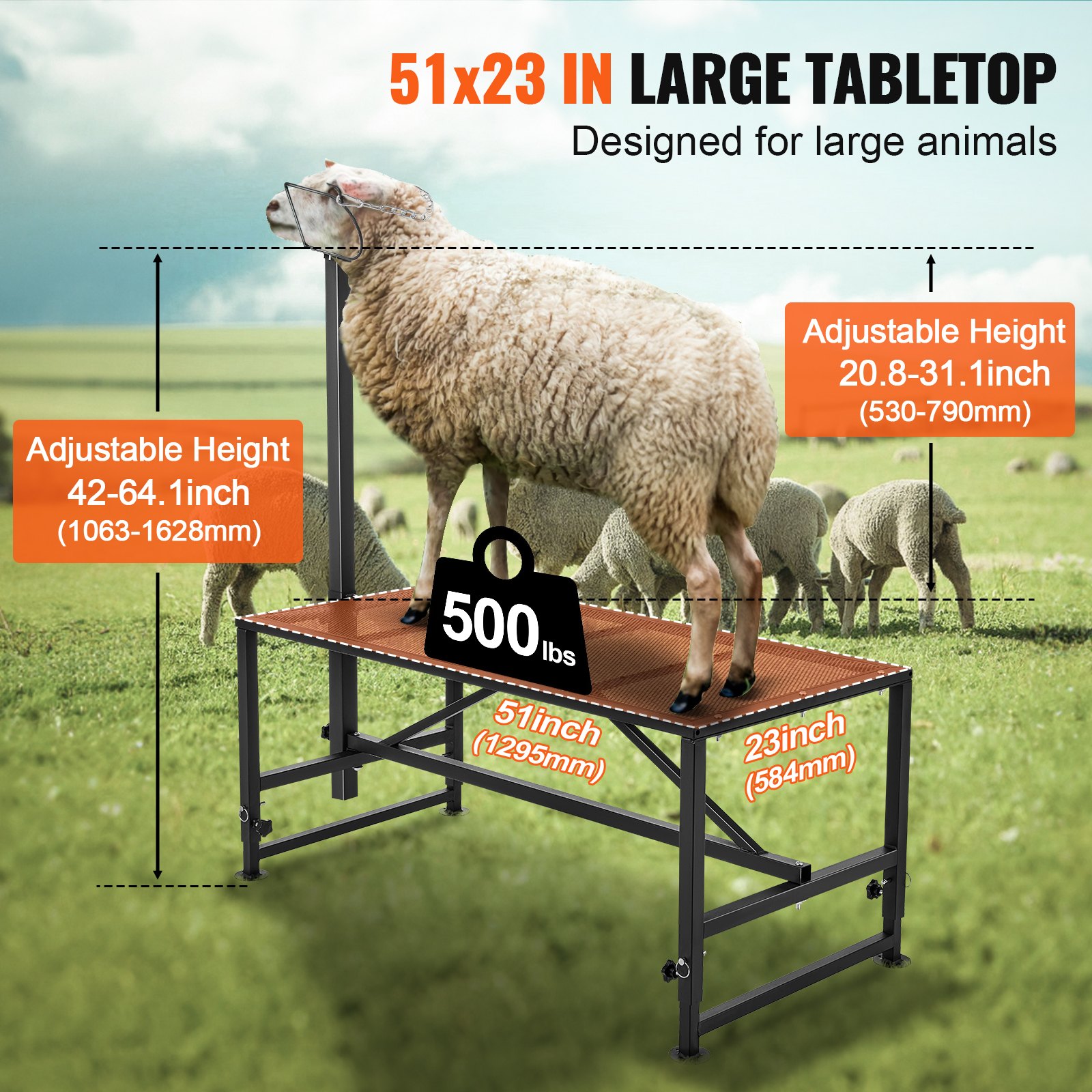 Goat & Sheep Stand, 51x23 Inch Livestock Stand, Metal Livestock Milking And Shearing Stand 21" To 33" Adjustable Height, With Headpiece And Nose Loop, 500lbs Loading Weight, Black — imagen 5