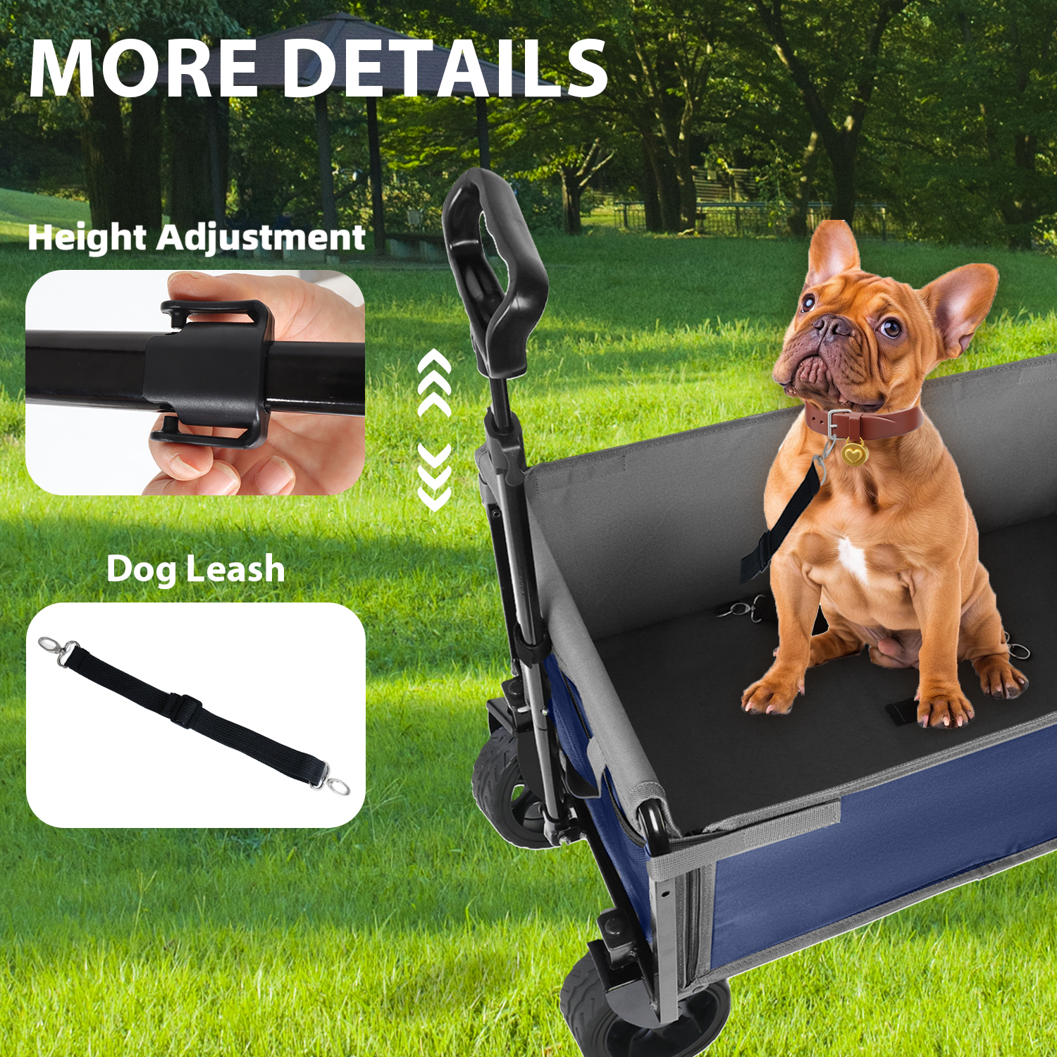 Upgraded 5x2 Wide Wheels All- In- One Convertible Folding Trolley With Full- Side Opening & Dog Leash Versatile Seating & Storage 220Lbs Capacity For Camping Beach Shopping Dark Blue — imagen 5