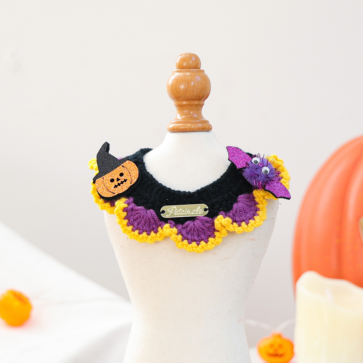 Pet Cat Dog Kerchief Halloween Cartoon Knit Scarf Cat Bib Pet Accessories — image 3