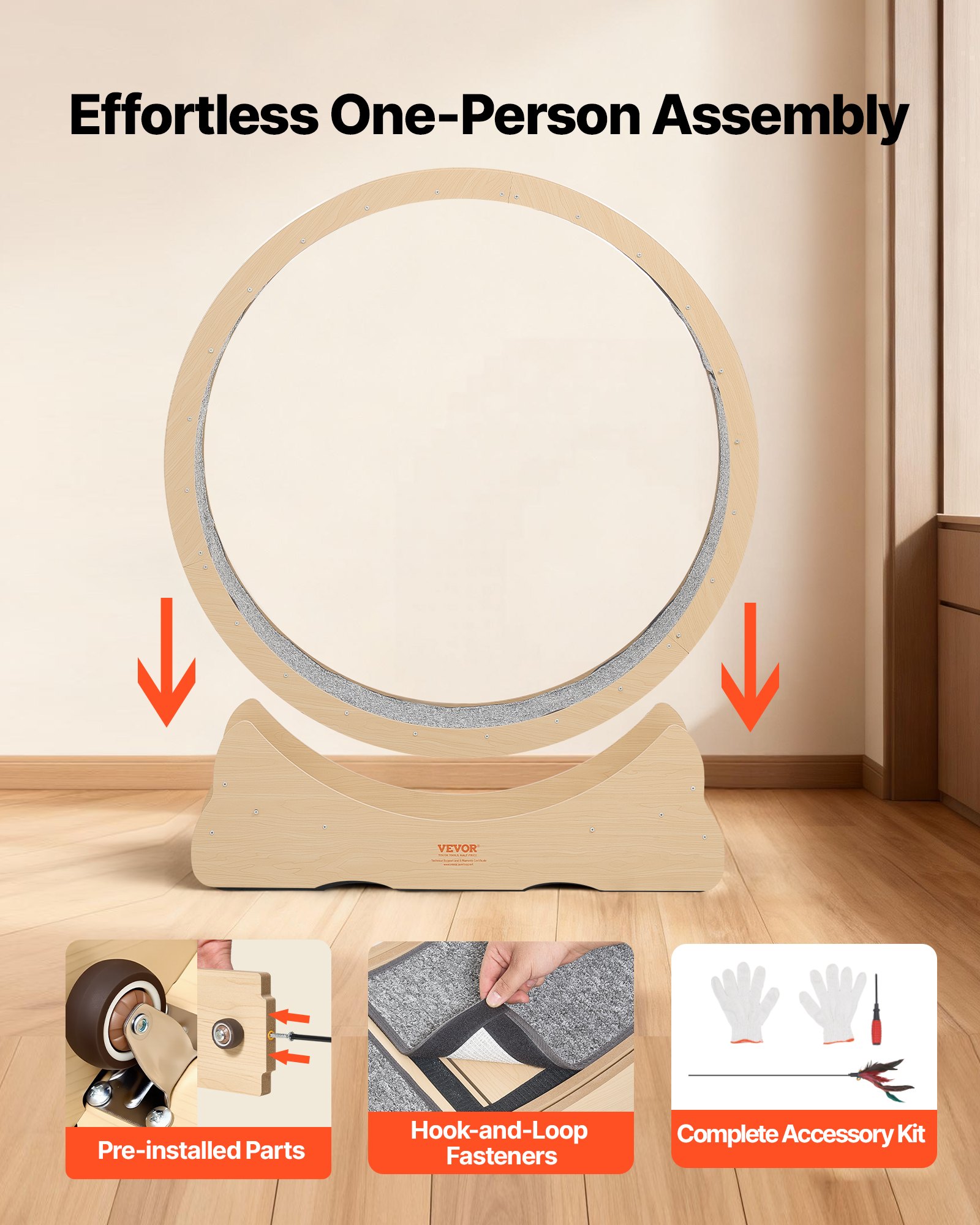 Cat Exercise Wheel, 48 In Wooden Cat Running Wheel For Indoor Cats Up To 28 Lbs, Cats Treadmill With Carpeted Runway & Locking Mechanism, Quiet Roller Kitten Sport Toys For Pets Fitness & Health — image 3
