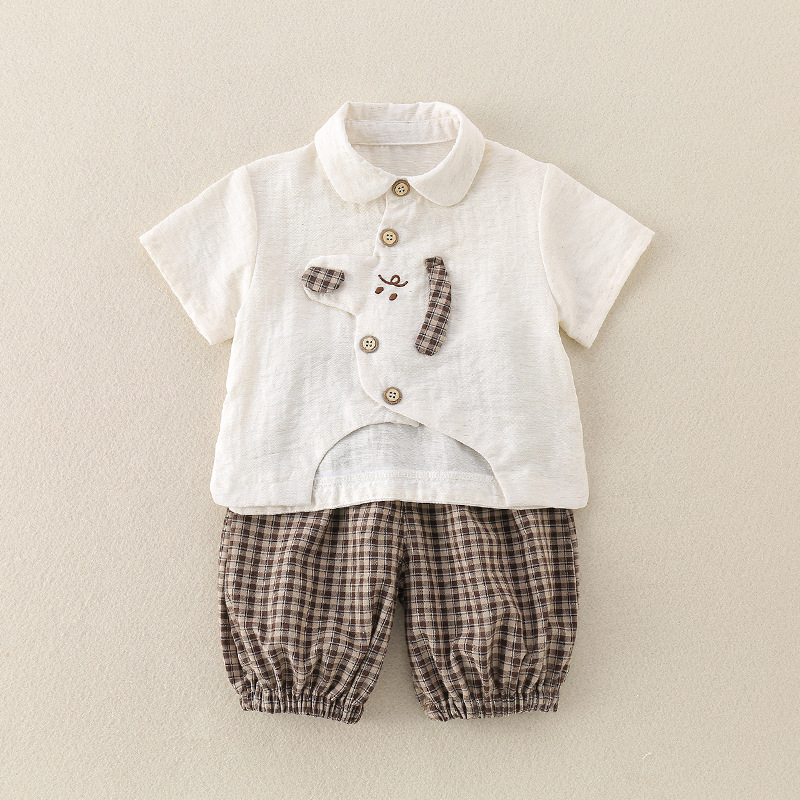 Cute Baby Boy Outfit Set with Dog Cartoon Shirt and Shorts — image 3