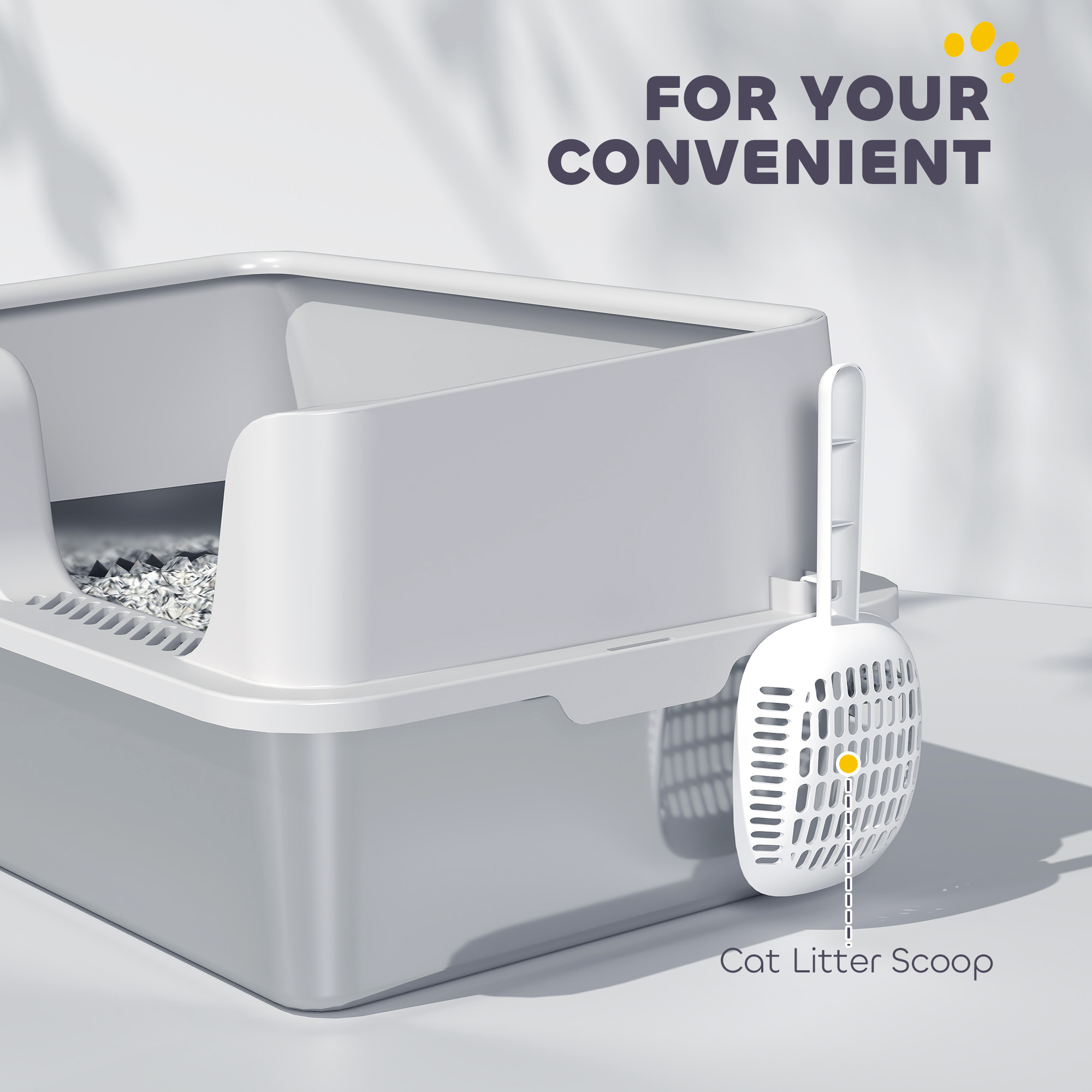 Caja de Arena de Acero Inoxidable con Alto Costado, Cuchara, Limpieza Fácil y Prevención de Pérdidas de Orina, para Gatos Grandes, Gris Claro — imagen 5