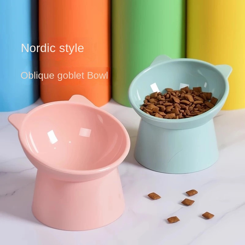 Elevated Cat Bowl with Tilted Neck Protection, Anti-Tip Plastic Feeding and Watering Bowl for Pets — image 3