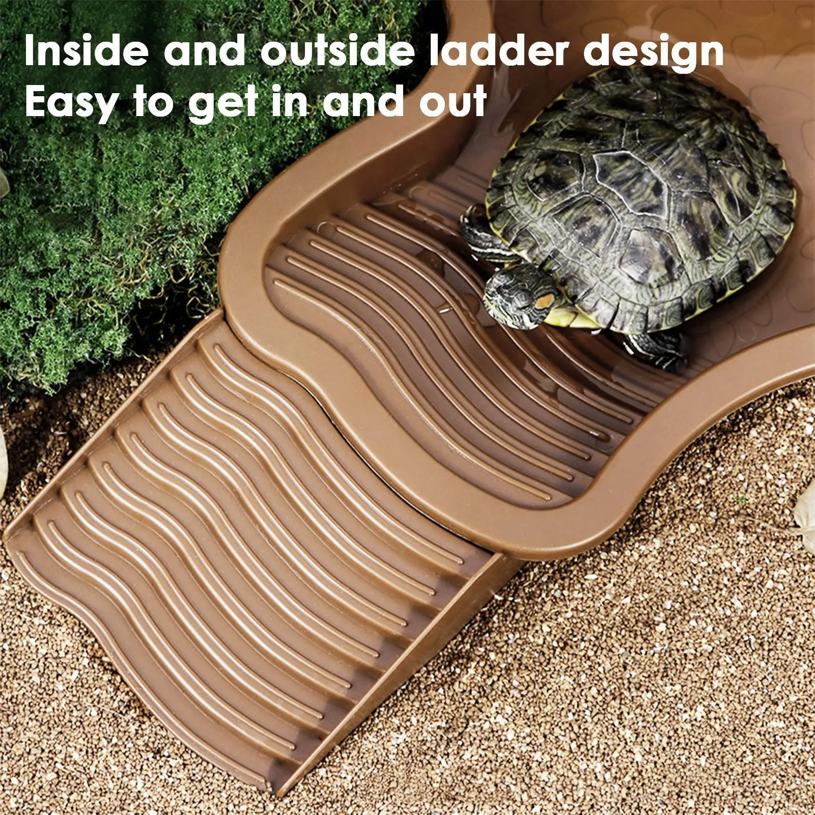 Reptile Bathing Pool with Ramp Turtle Soaking Tub Slip Proof Water Bowl for Tortoise Bearded Dragon Gecko Terrarium Decoration — image 3