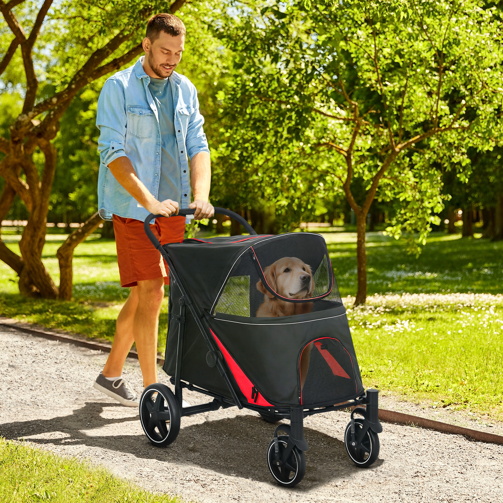 Carruaje de Perro Plegable con Un Solo Botón para M y G perros, Negro — imagen 1