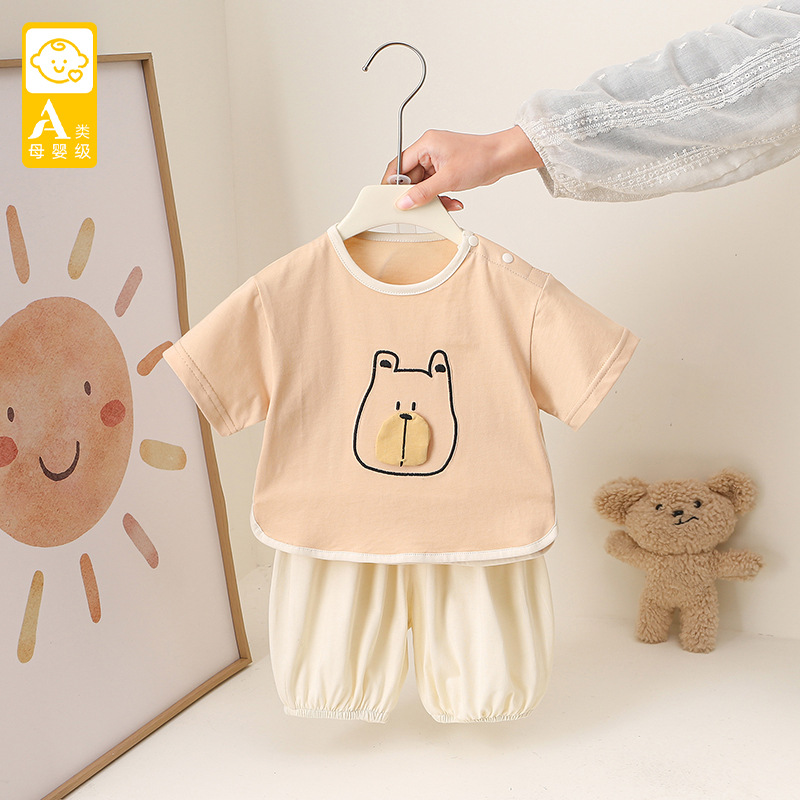 Cute Bear Print Short Sleeve T-Shirt Set for Toddler Boys, Printed Two-Piece — image 3