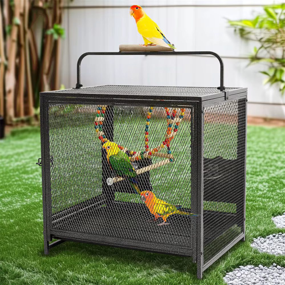 Caja de Viaje para Pájaros de Hierro Forjado Resistente con Manija de Madera Percha para Loros Canarios Budgies Amistades y Cacatúas — imagen 2