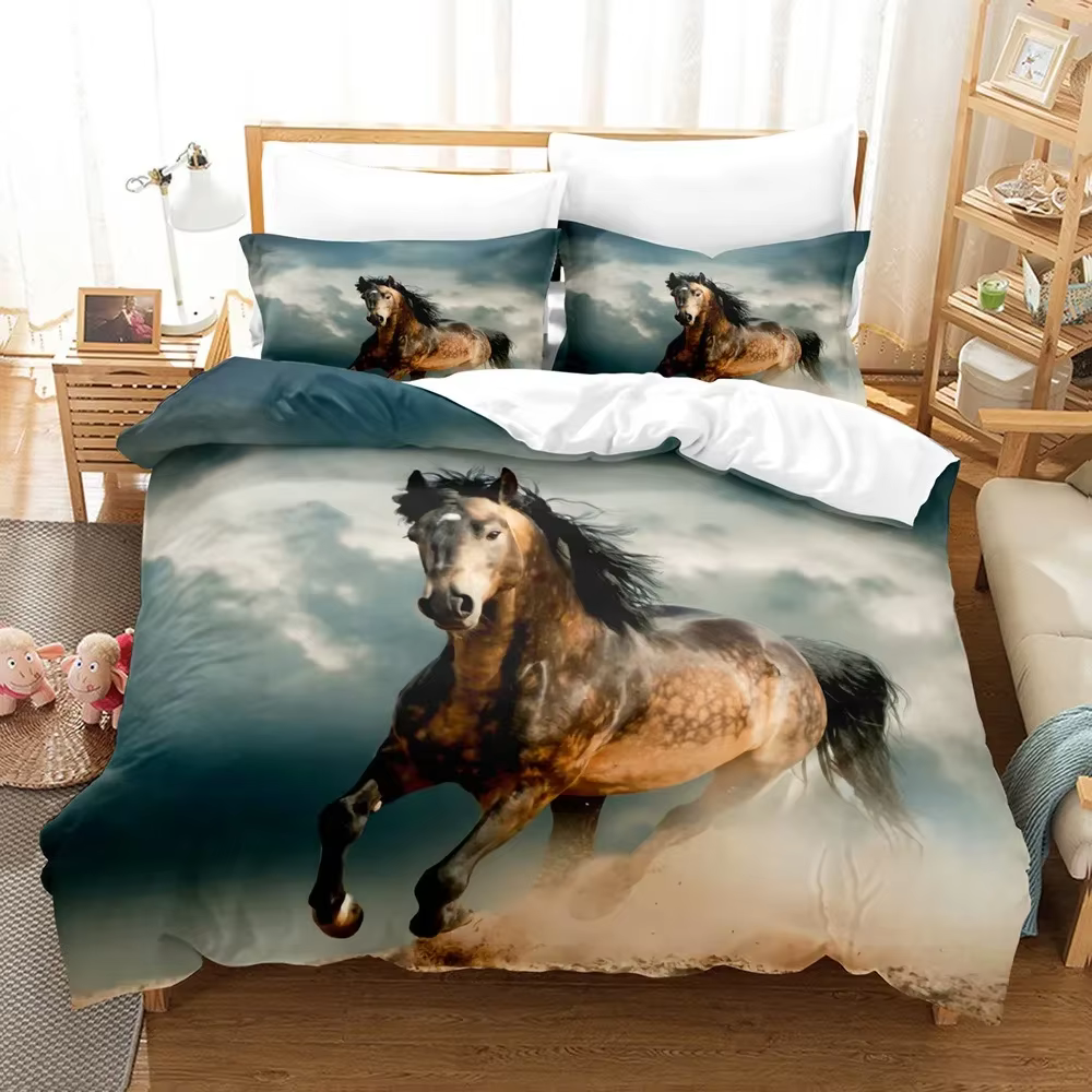 Animal Horse Bedding Sets Quilt Bed Cover Comforter Duvet Cover Pillow Case 2-3 Pieces Sets Kids Adult Bedroom Decoration — image 3