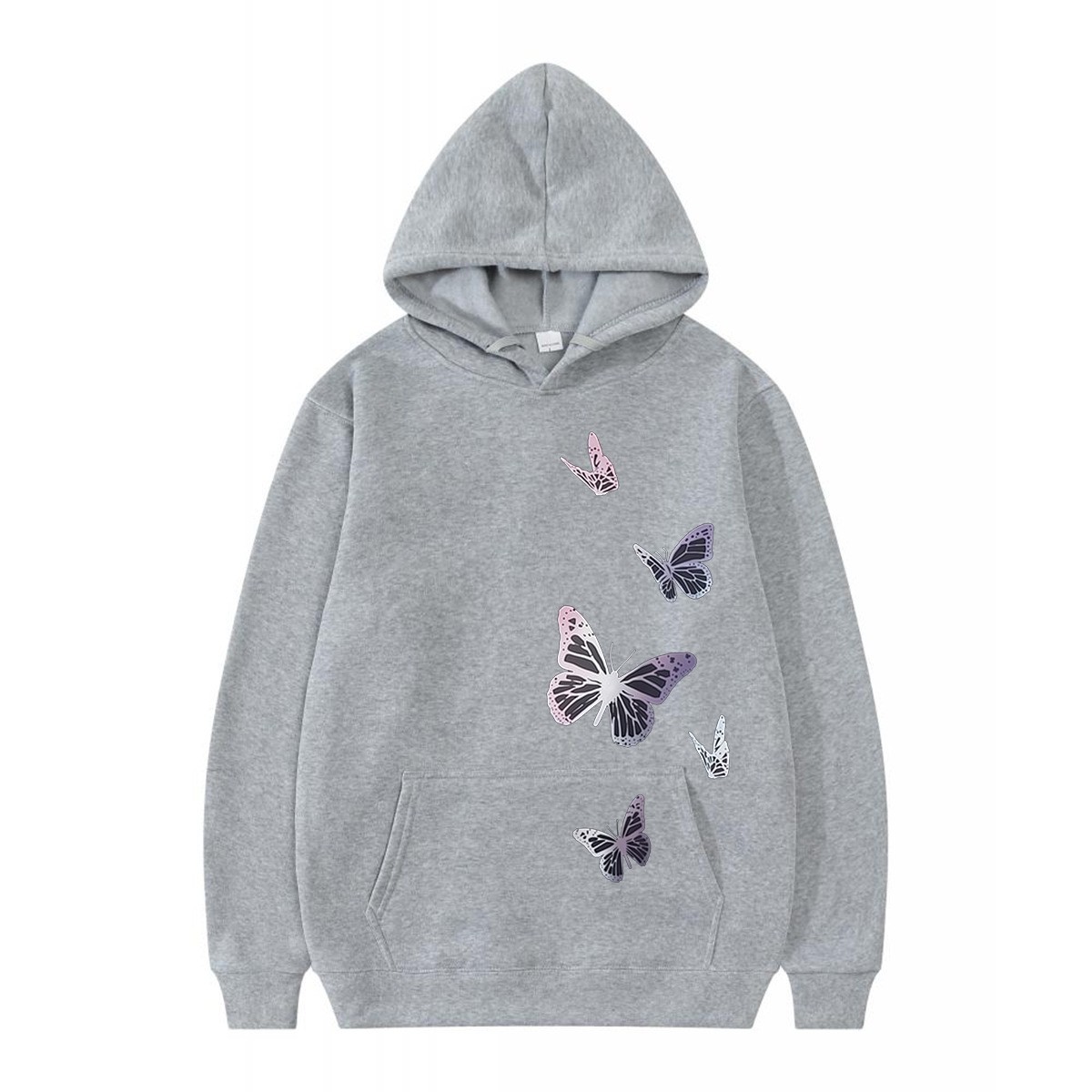 Fleece Lined Hooded Sweatshirt Couple Loose Casual Sporty Trendy Butterfly Design — image 10