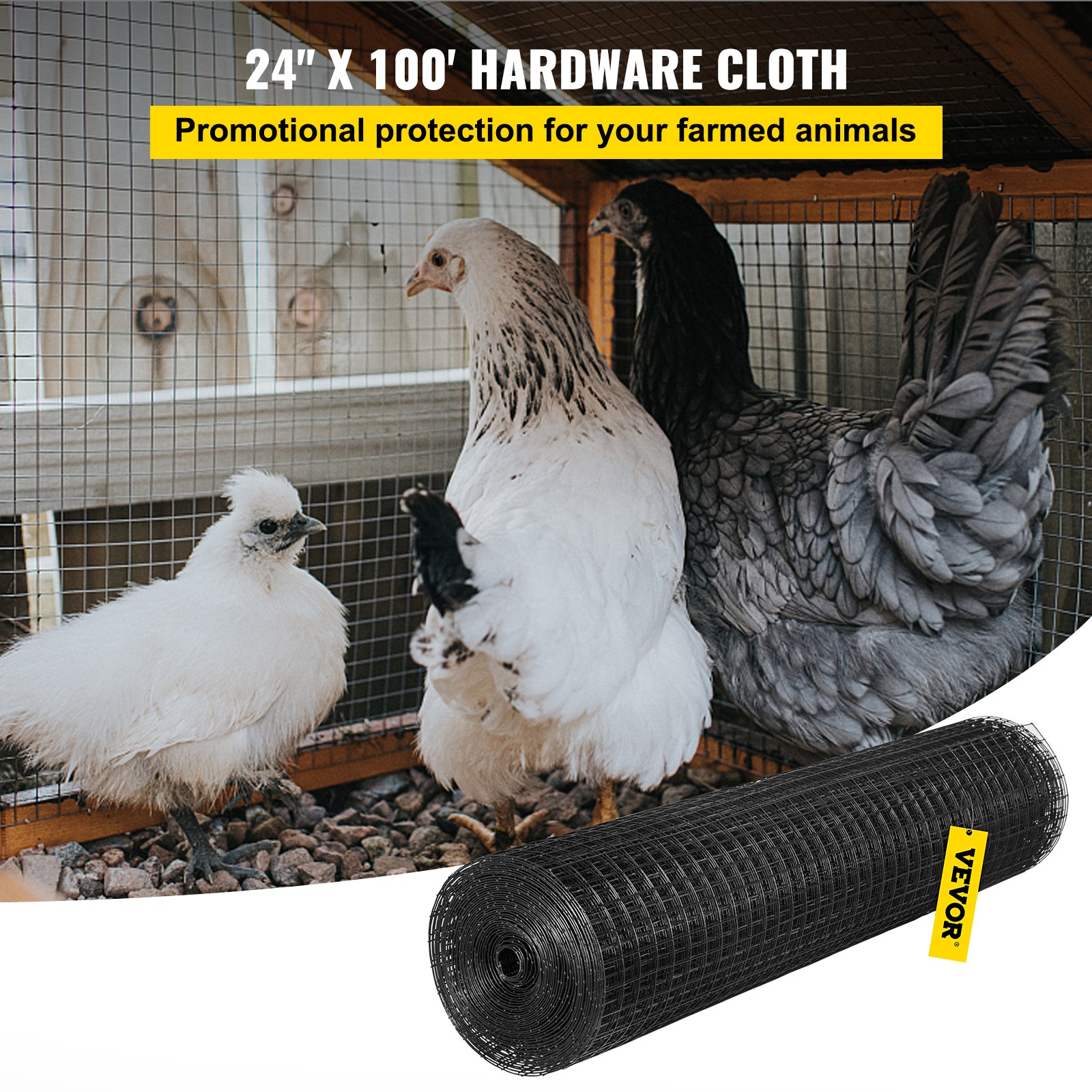 Hardware Cloth, 24' X 100' & 1'x1' Mesh Size, Galvanized Steel Vinyl Coated 16 Gauge Chicken Wire Fencing W'A Cutting Plier & A Pair Of Fabric Gloves, For Garden Fencing & Pet Enclosures, Black — imagen 2
