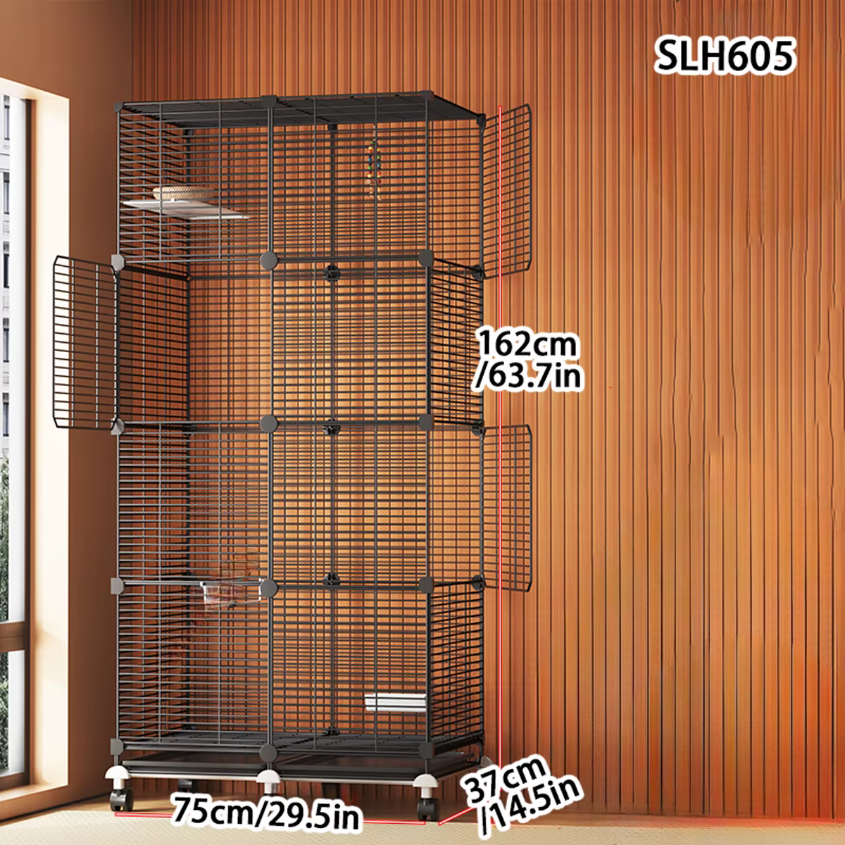 Bird Cage Parrot Cage for Home Use with Toilet Tray, Wheels, Large Size for Cockatiels, Budgerigars, Lovebirds, Mynas, Finches, Black Iron Mesh Multi-Layer Pigeon Cage — image 5
