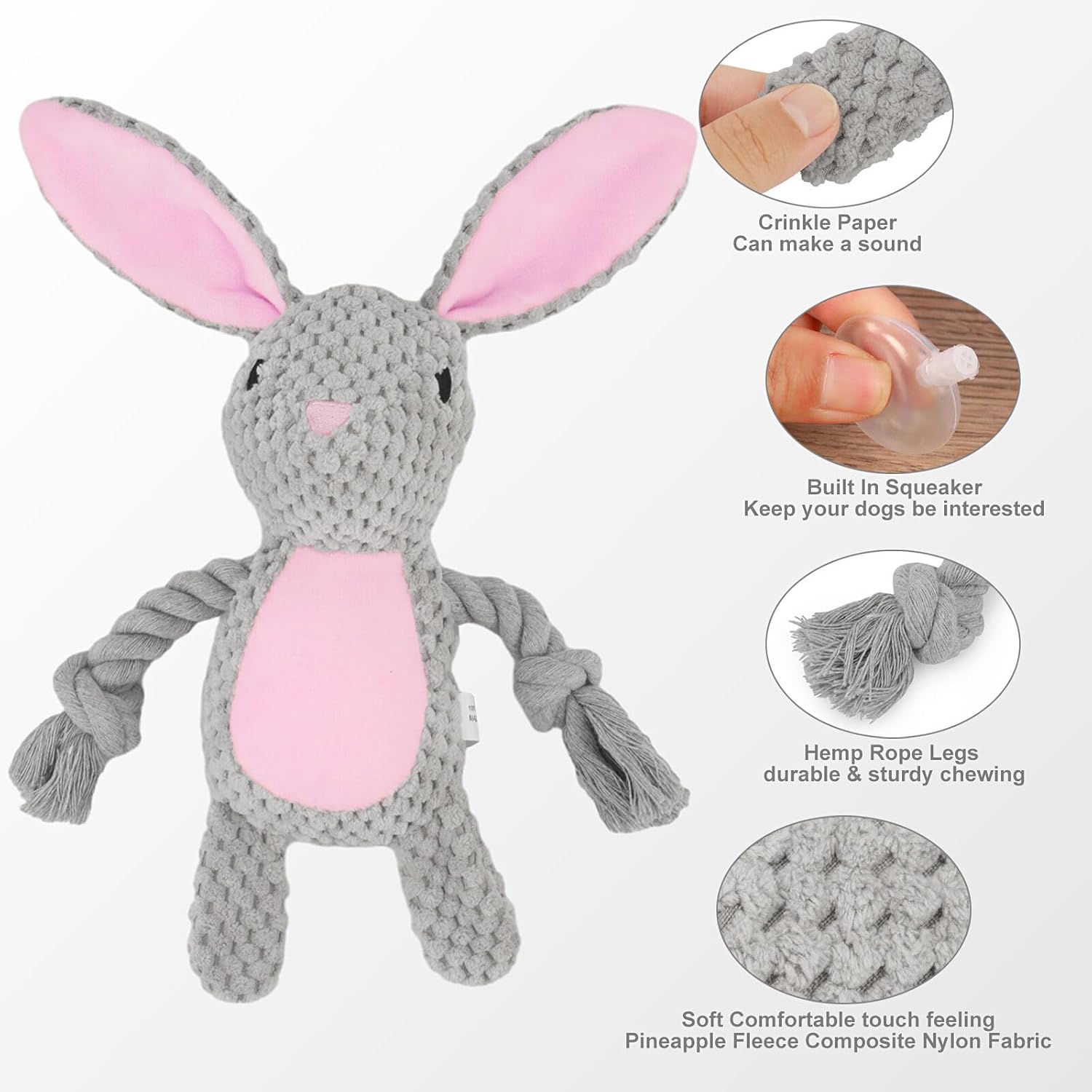 Dog Toys Dog Squeaker Toys With Crinkle Paper Stuffed Animal Dog Plush Chewing Toy Cotton Rope Interactive Toys For Puppy Small Middle Dogs — image 6