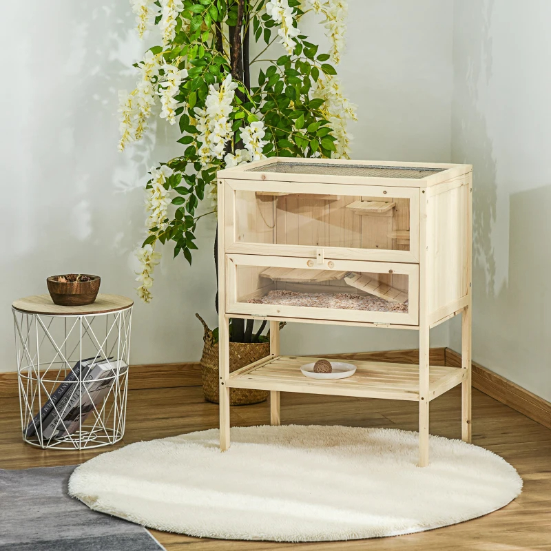 3-Tier Wooden Hamster Cage Mice And Rat Cage Small Animals Hutch With Openable Top, Front Door, Shelf, Natural Wood — imagen 11