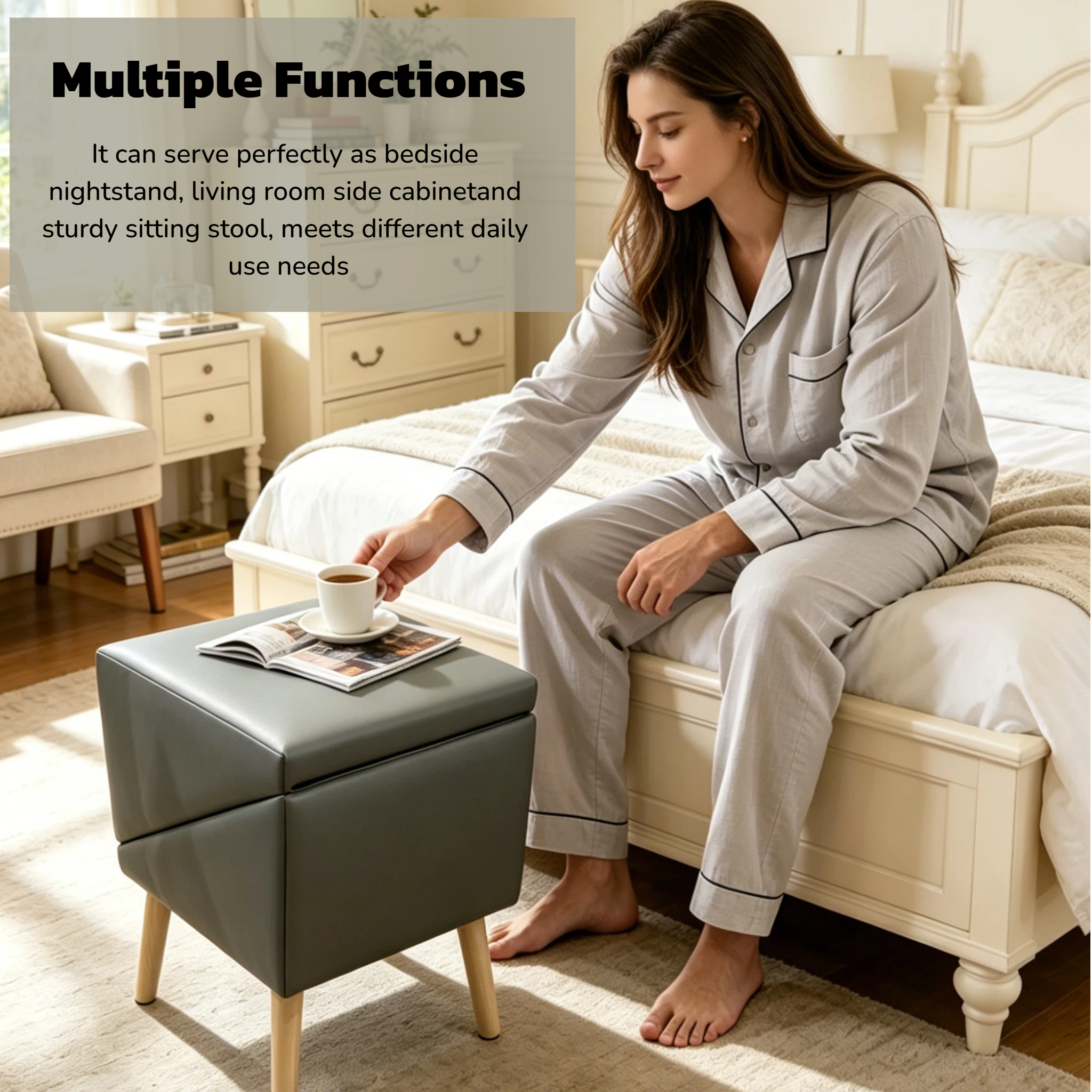Escalera para Perros 2 en 1 para Cama y Sofá, 19.69" Rampa Plegable para Perros con 4 Escalones y Otomana para Perros Pequeños, Gris — imagen 5
