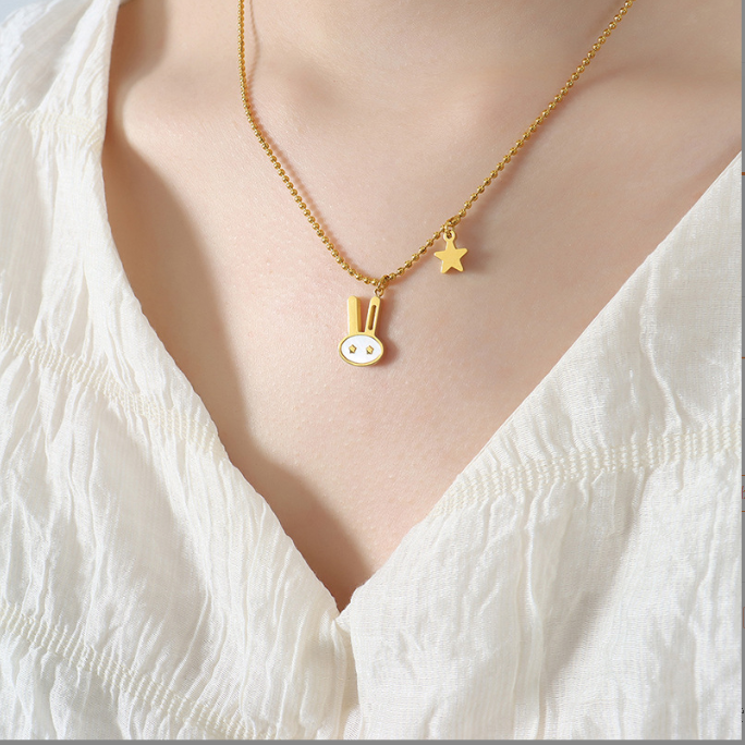 Cute Cartoon Versatile Star White Beige Little Rabbit Pendant Necklace New Fashion Personality Small Crowd Jewelry — image 5