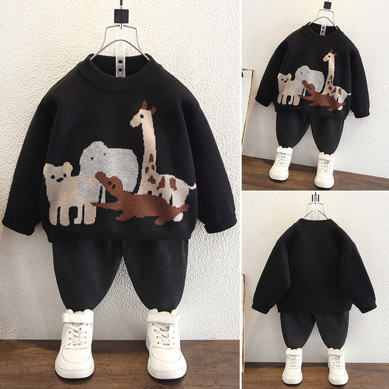 Kids Animal Print Knit Sweater Winter Thickened Long Sleeve Top — image 3