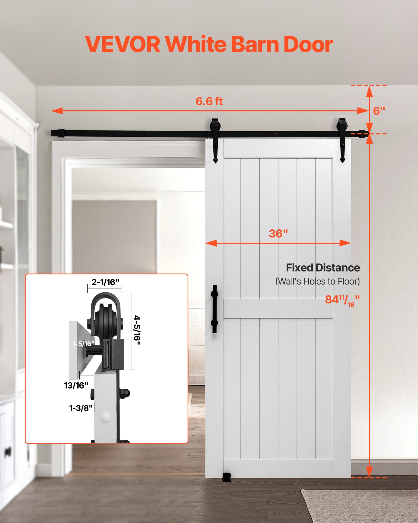 Sliding Barn Door, 36 X 84 Inch, High-Strength MDF Panel, Barn Door With Hardware Kit, Water-Proof PVC Surface, Easy To Install, H-Frame, Smoothly And Quietly Sliding For Living Room, Bathroom — imagen 2