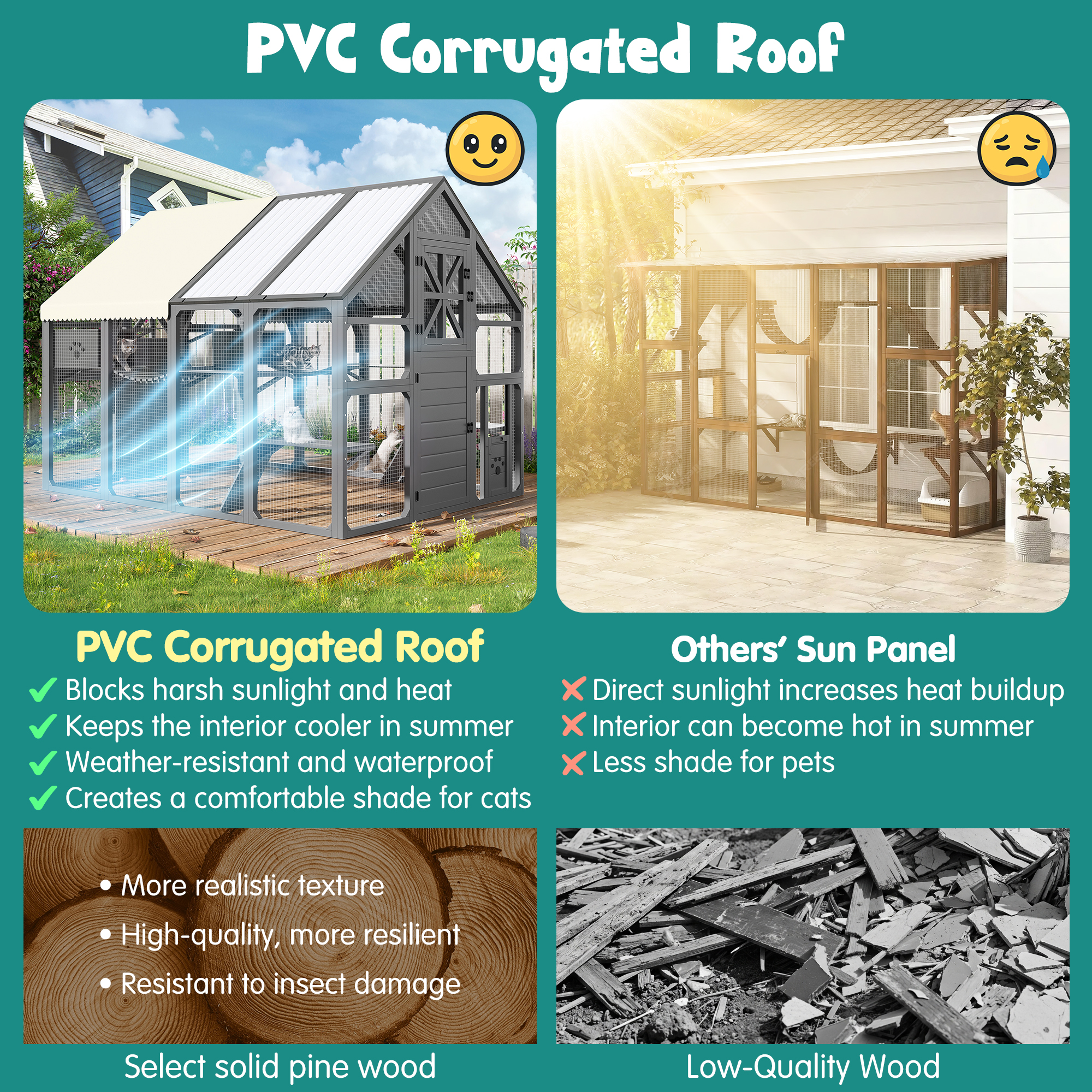 Extra Large Catio Outdoor Cat Enclosure, Walk-in Outdoor Pet House For Multiple Cats, Catio Cat Run Cage With Bridges, PVC Roof, Weatherproof Cover, 8 Platforms, 2 Resting Box, Grey — image 3