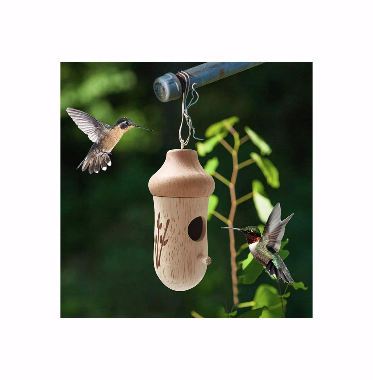 Hummingbird House Outdoor Garden Patio Hanging Hummingbird House Resin Bird Feeder Charming Decor — image 5