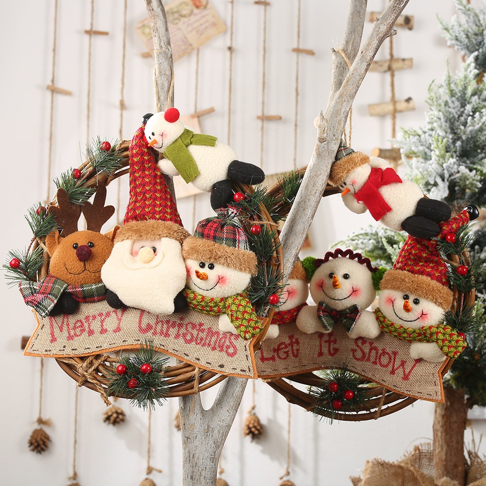 Elderly snowman elk vine circle pendant vine garland pendant door hanging wall decoration — image 7