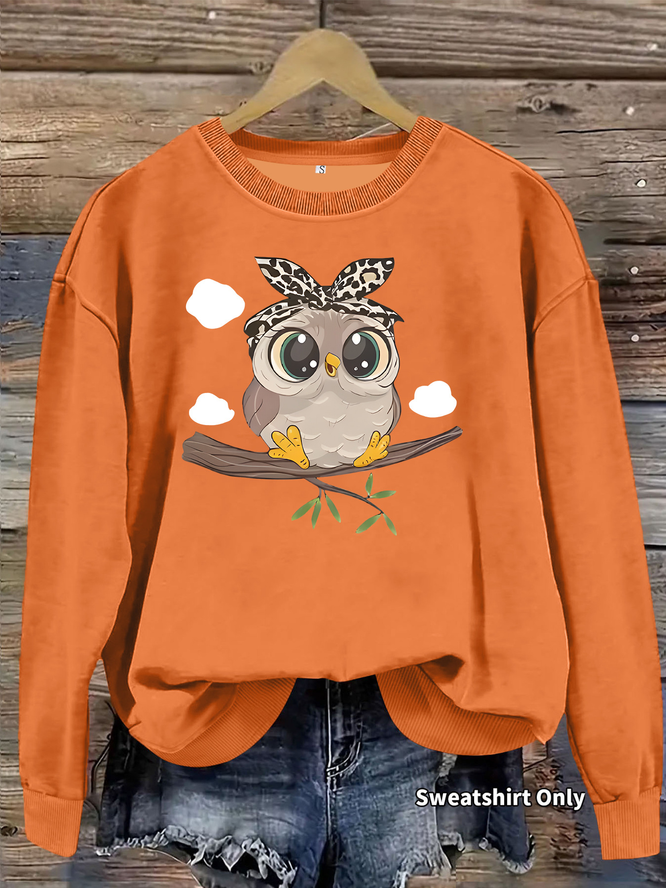 Owl white cloud print loose women's hoodie — image 12