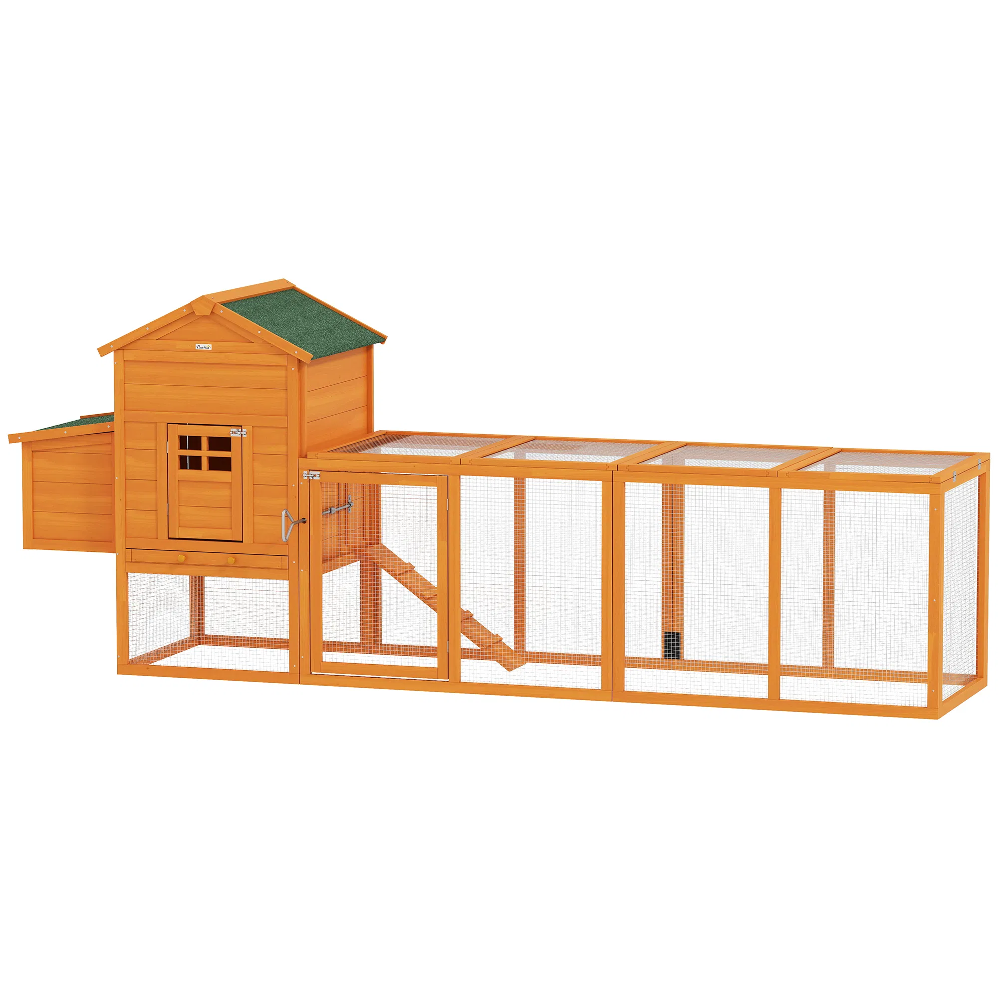 117" Extra Large Chicken Coop with Asphalt Roof, Wooden Hen House with Slide-out Tray, Quail Hutch with Nesting Box, Orange — image 1