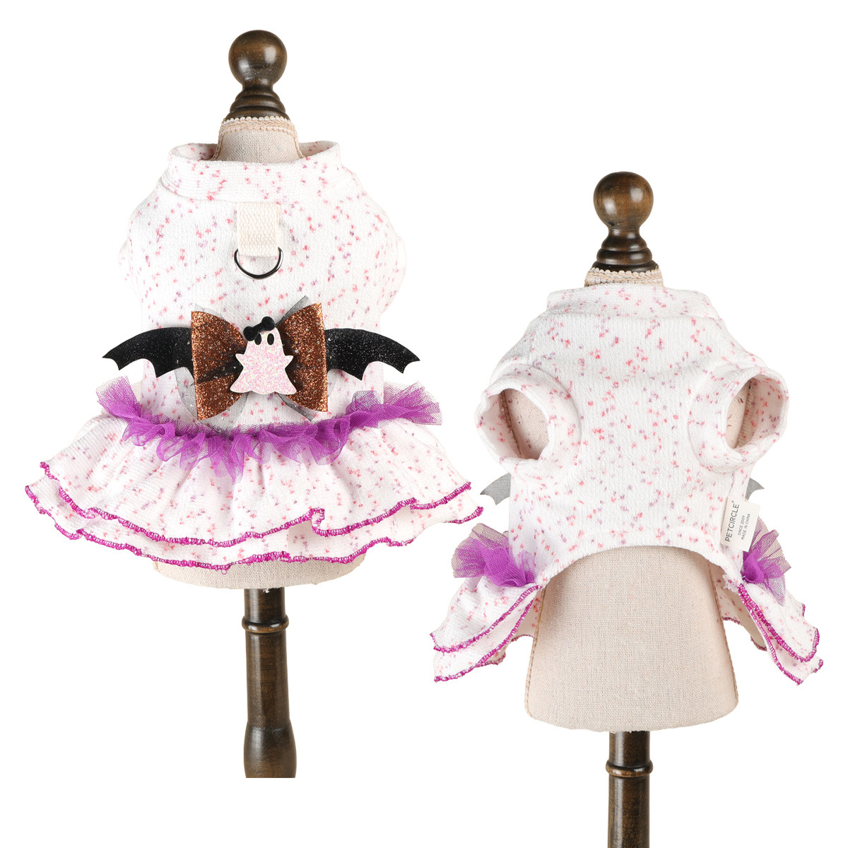 Ghost Bat Halloween Pet Tulle Dress with Leash for Small Cats and Dogs, Purple Mesh Costume for Festival Party — image 7