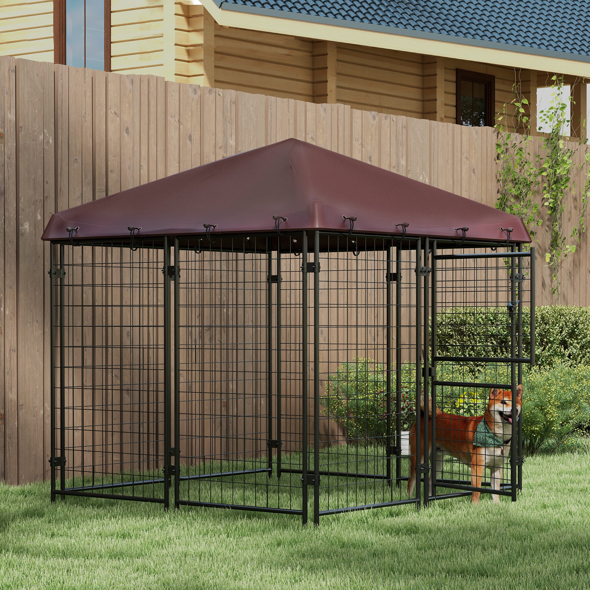 Perrera Exterior 4.6 x 4.6 x 5 con Techo Impermeable, Puerta Grande — imagen 1