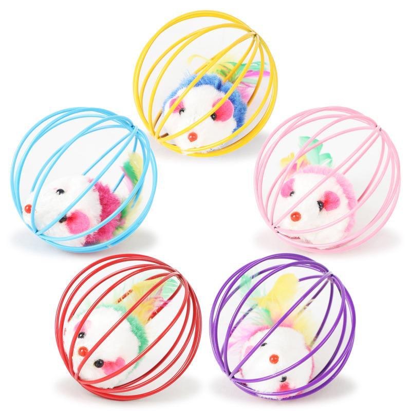 Cat Toys Feather tail Cage Mouse Enjoying Self congratulation Pet Color Emulated Mouse Teasing Cat Toys — image 5