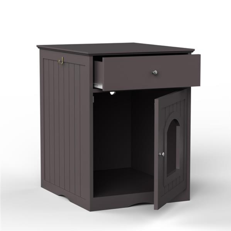 Wooden Pet House Cat Litter Box Enclosure With Drawer, Side Table, Indoor Pet Crate, Cat Home Nightstand Brown — imagen 4