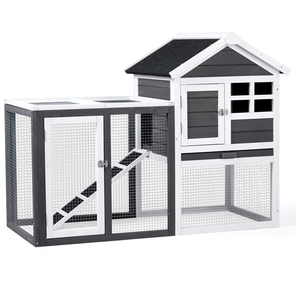 House Type With Ladder Gray Fir Wood Chicken Rabbit Cage — image 3