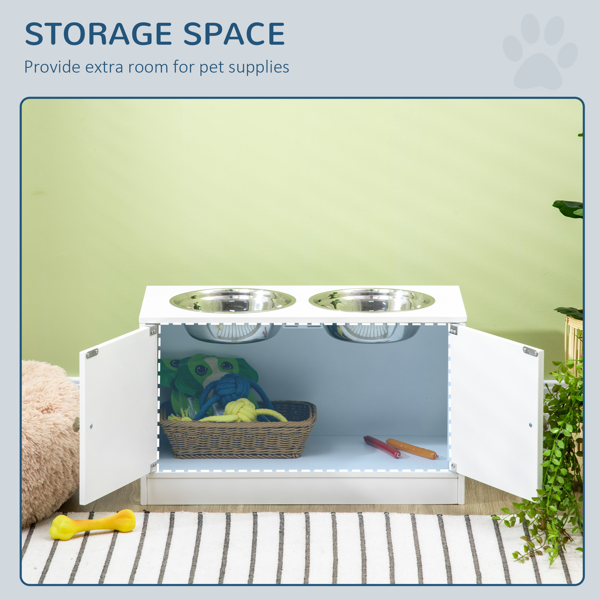 Large Elevated Dog Bowls with Storage Cabinet Containing Large 44L Capacity, Raised Dog Bowl Stand Pet Food Bowl Pet Feeding Station, White — image 8