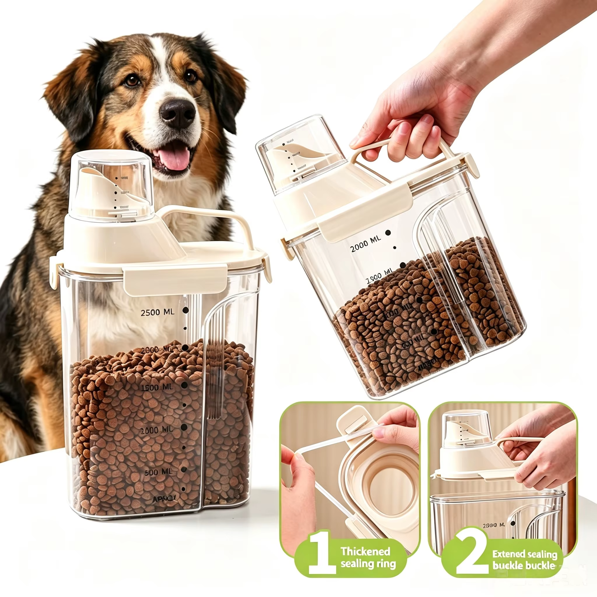 2kg/2.5kg/3kg Cats Dogs Food Plastic storage box Built-in measuring cup Moisture-proof For cat food, dog food & pet snacks — image 1
