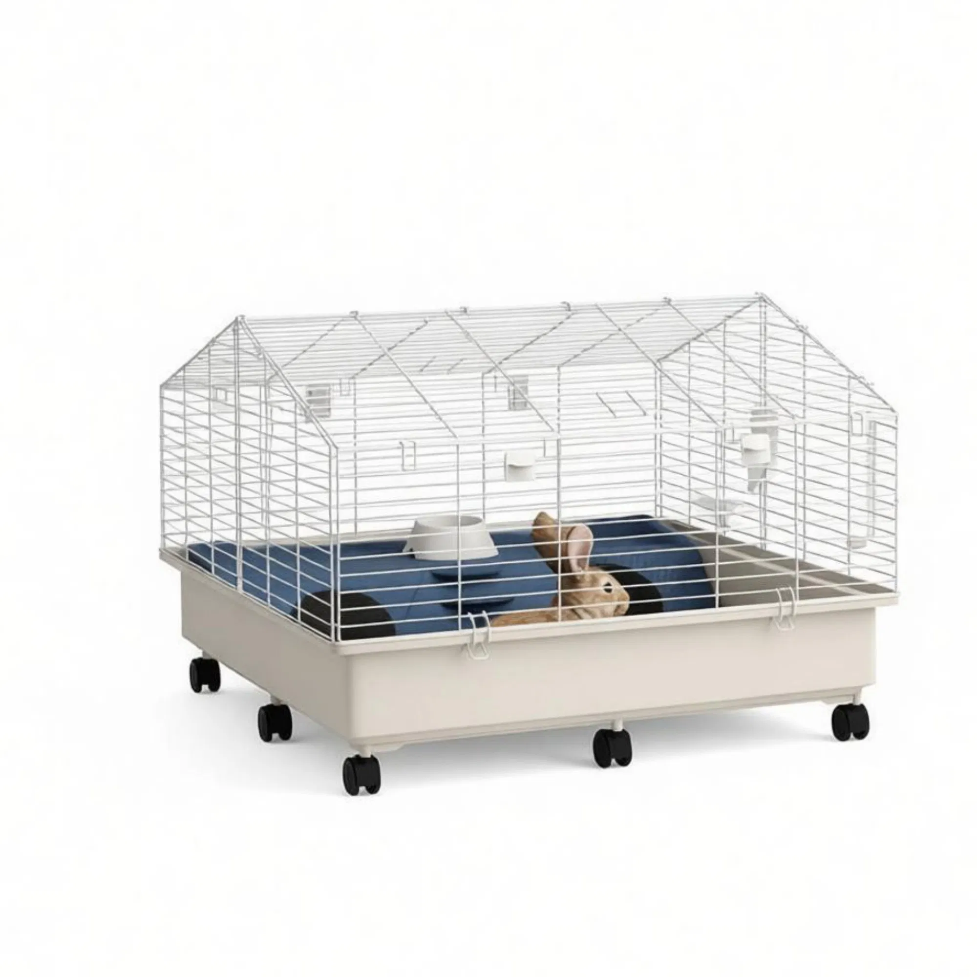 35"35"25" Rolling Small Animal Cage with Water Bottle Hay Feeder Food Dish for Rabbits Hedgehogs Guinea Pigs — image 3
