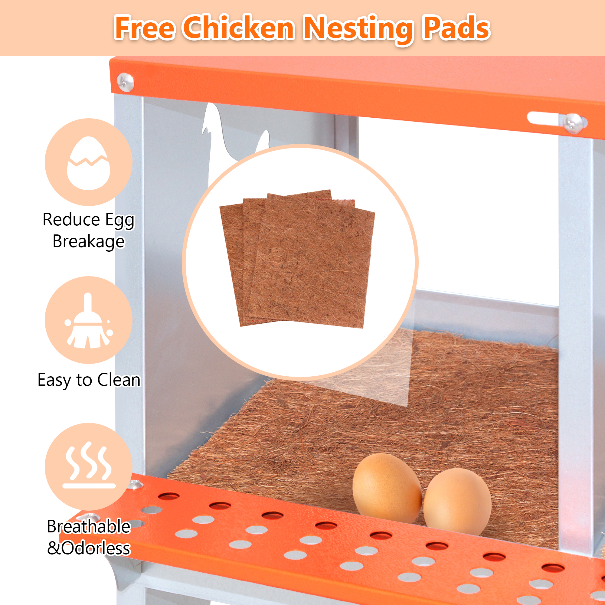 Nido Metálico de 3 Compartimentos para Montaje en Pared, para Gallinas y Patos, Fácil Recolección de Huevos, Equipo de Gallinero de Acero Galvanizado Ventilado, Naranja — imagen 3