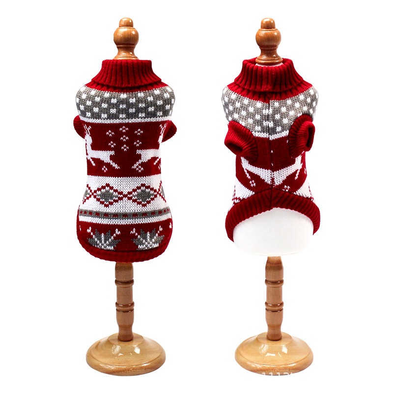 Christmas reindeer maple leaves snowflakes holiday pet clothes high necked knitted sweaters dog and cat clothing jackets — image 4