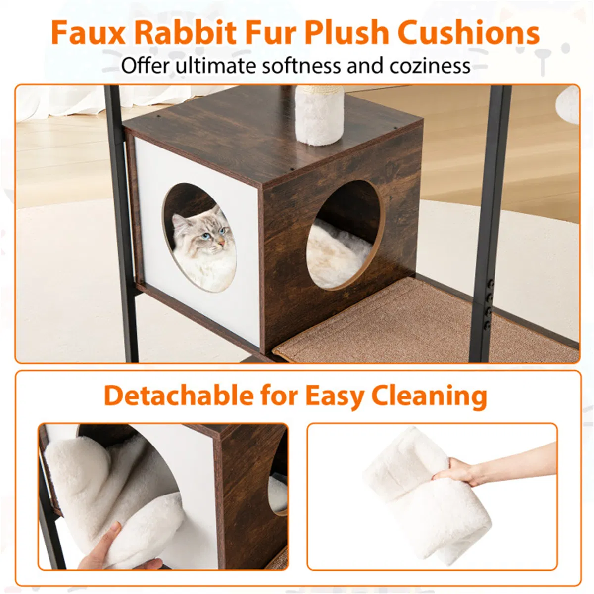 Stylish Wood-Metal Cat Tree - 33 lbs Per Layer Capacity, 2 Private Condos + 2 Relaxation Platforms, Complements Room Decor — image 8