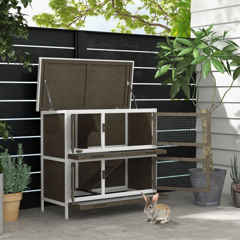 PawHut Wooden Bunny Hutch With Ramp, Indoor Outdoor, Brown — imagen 10